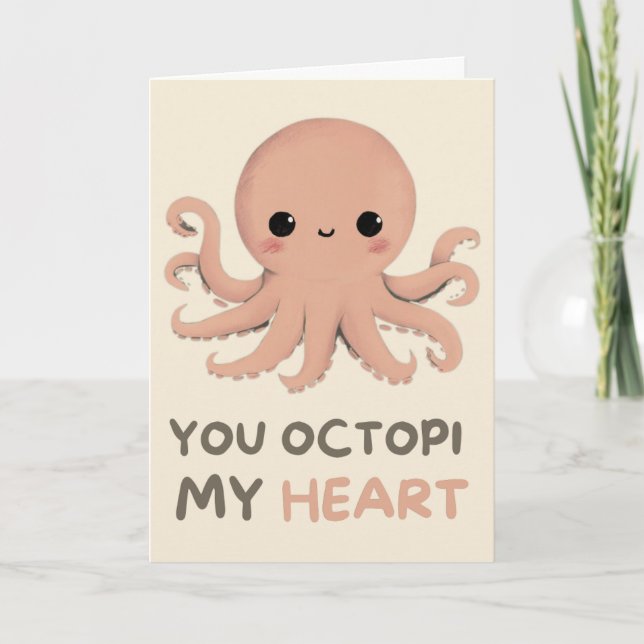 Happy Anniversary Cute Funny Simple Octopus Card Karte (Vorderseite)