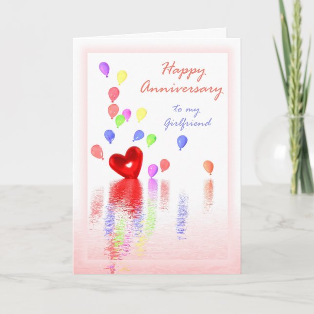 Happy Anniversary for Girlfriend -Heart & Balloons Karte (Vorderseite)