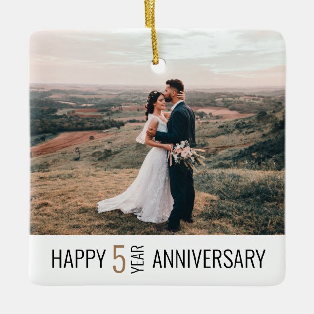 Happy Anniversary Foto Keepake Geschenk Keramikornament (Vorderseite)
