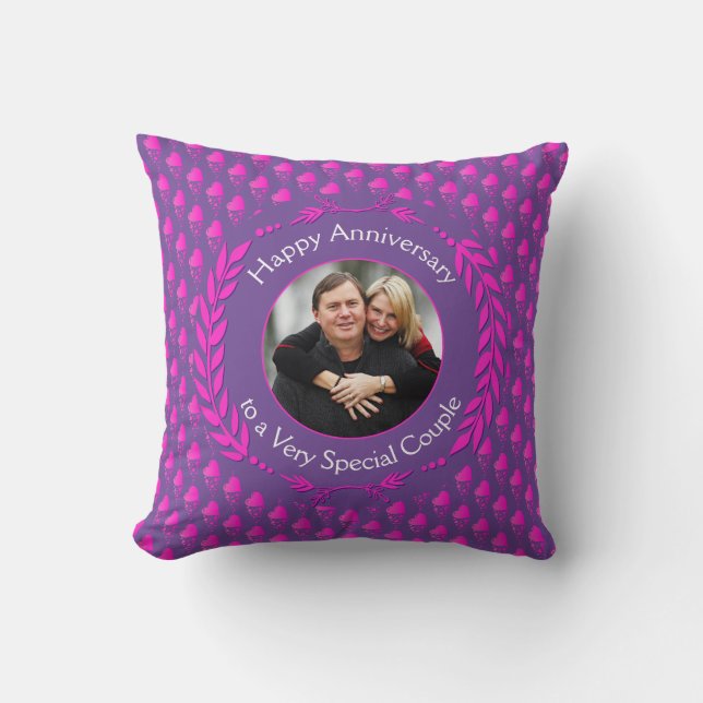 HAPPY ANNIVERSARY Foto | Lilac Hot Pink Hearts Kissen (Vorderseite)