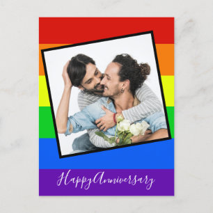 Happy Anniversary Gay Couple Foto Custom Rainbow Postkarte