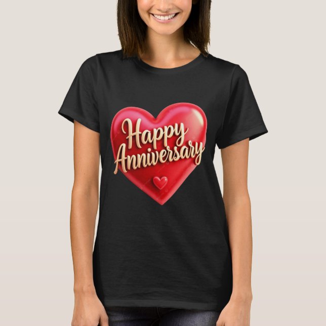 Happy Anniversary Gold Cursive Lettering T-Shirt (Vorderseite)