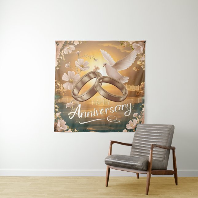 Happy Anniversary Gold Wandteppich (Beispiel)