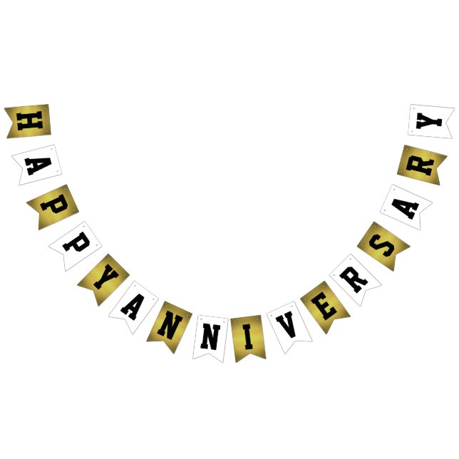 Happy Anniversary Golden and White Wimpelkette (Alle)