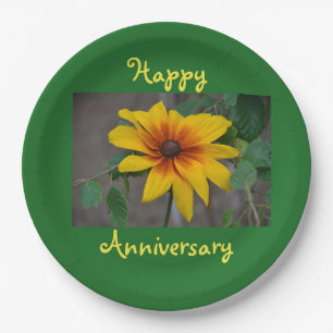 Happy Anniversary Golden Blume Paper Plate Pappteller