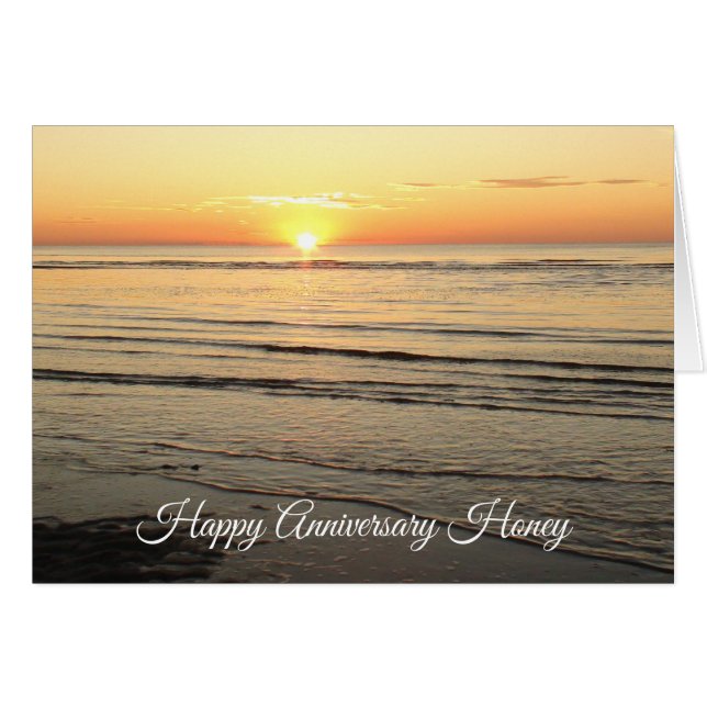 Happy Anniversary Honey Ocean Sunset Card (Vorderseite (Horizontal))