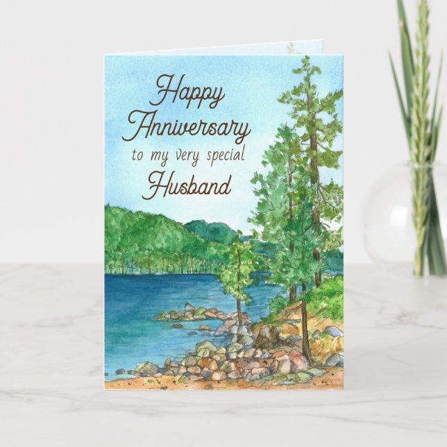Happy Anniversary Husband Mountain Lake Karte (Vorderseite)