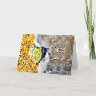 Happy Anniversary, Liebe Heart Pebble on Beach Karte