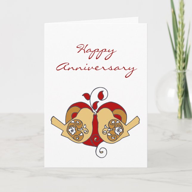 Happy Anniversary Love Birds mit Blumenherz Karte (Vorderseite)