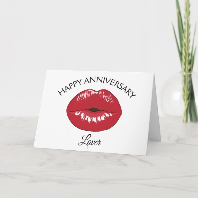 Happy Anniversary Lover Red Lips Kiss Card Karte (Vorderseite)