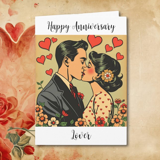 Happy Anniversary Lover | Retro Pop Art Karte (Von Creator hochgeladen)