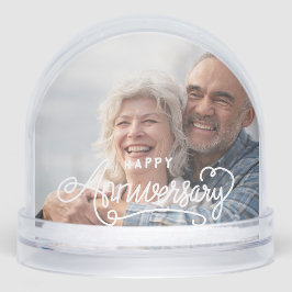 Happy Anniversary Modern Script Personalized Photo Schneekugeln