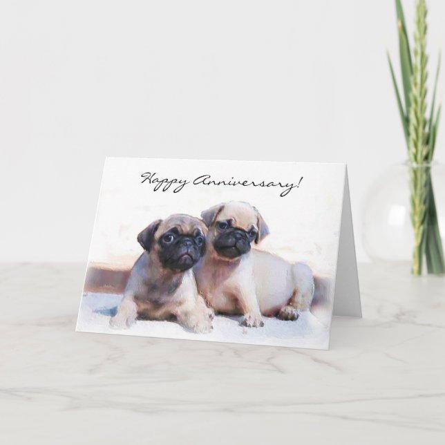Happy Anniversary Mops Welpen Grußkarte Karte (Vorderseite)