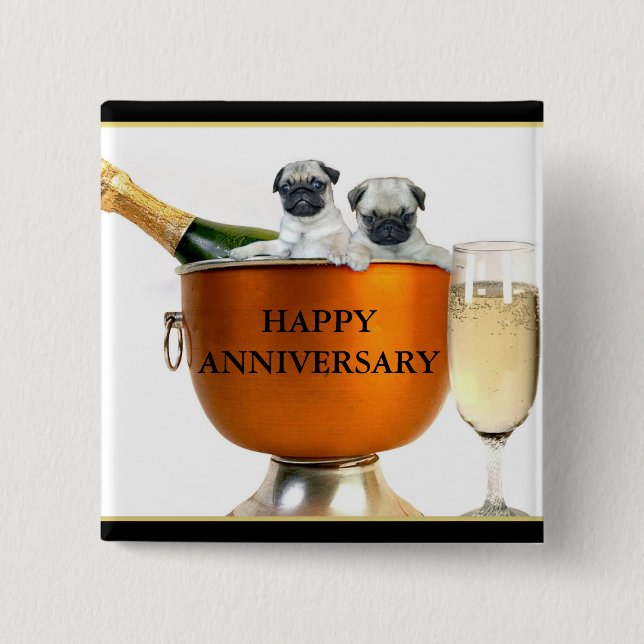 Happy Anniversary Mops Welpen-Taste Button (Vorderseite)