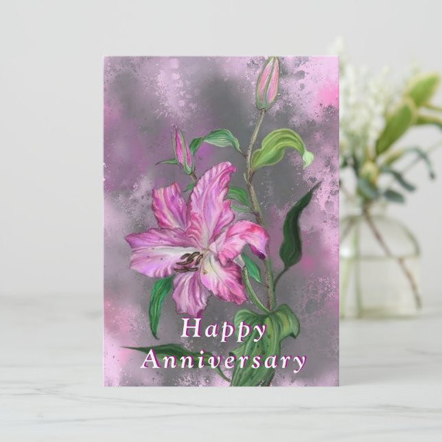 Happy Anniversary - Niedliche Lila Pink Lily Blume (Stehend Vorderseite)
