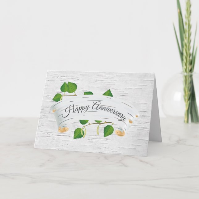 Happy Anniversary on Birch Tree Scroll Karte (Vorderseite)