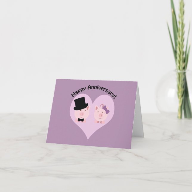 Happy Anniversary Pig Couple Karte (Vorderseite)