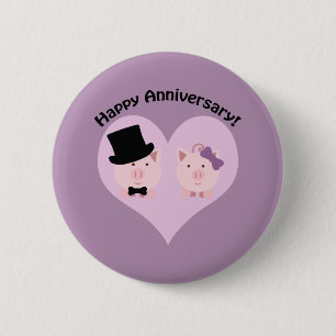Happy Anniversary Pig Paar Button