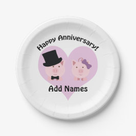 Happy Anniversary Pig Paar Pappteller