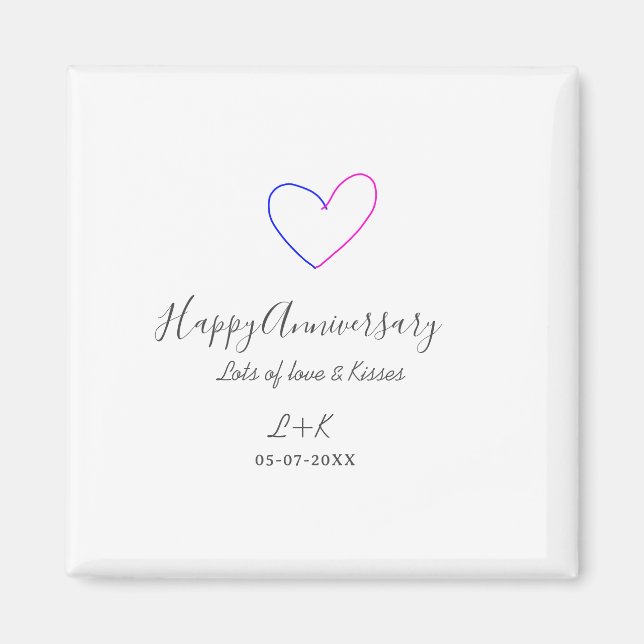 Happy anniversary pink blue heart name date simple magnet (Vorne)