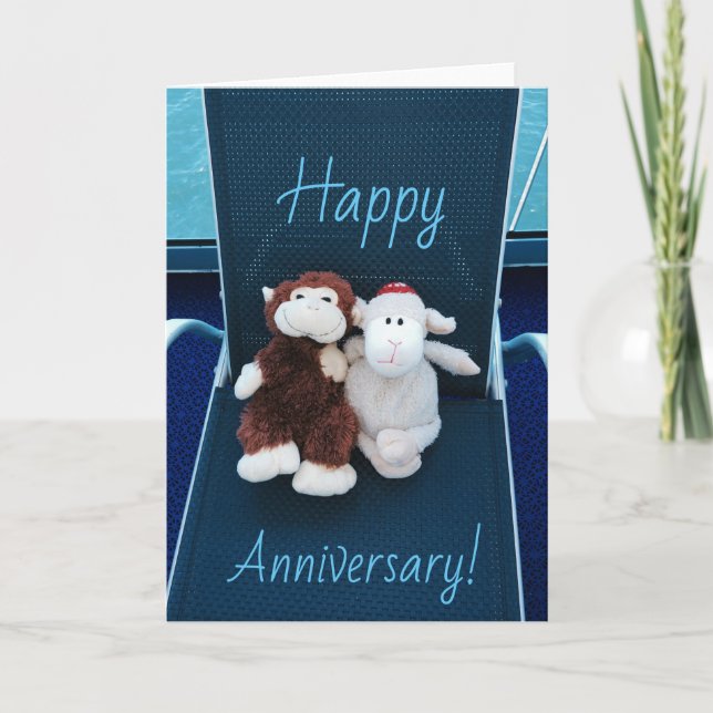 Happy Anniversary Postcard mit Affen & Lamm Karte (Vorderseite)