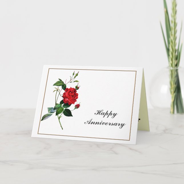Happy Anniversary  Red Rose, Pierre Joseph Redouté Karte (Vorderseite)