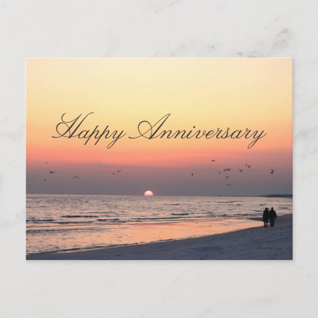 Happy Anniversary - Romantic Couple Beach Sunset Postkarte (Vorderseite)