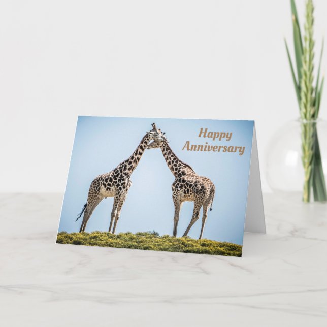 Happy Anniversary Romantic Giraffes Kissing Karte (Vorderseite)