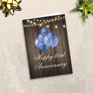 Happy Anniversary Rustic String Lights & Balloons Karte