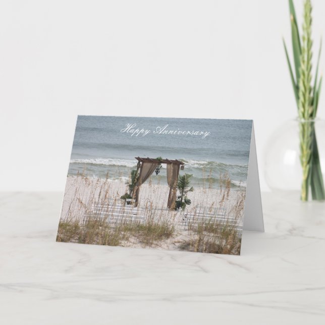 Happy Anniversary Sandy Beach Wedding Karte (Vorderseite)