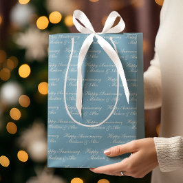 Happy Anniversary Script with Name Dusty Blue Mittlere Geschenktüte