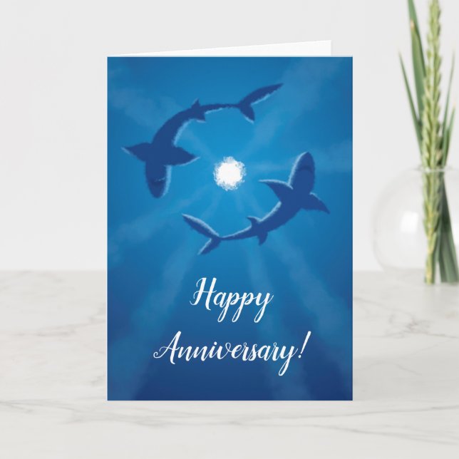 Happy Anniversary Sharks Couple Silver Moon Card Karte (Vorderseite)