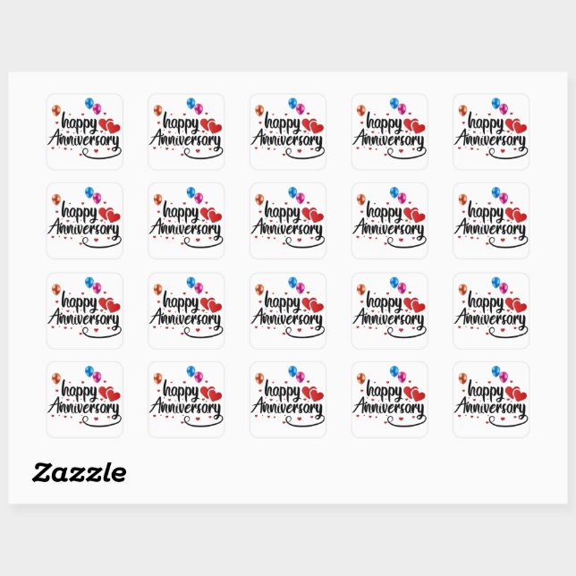 Happy Anniversary Square Sticker (Blatt)