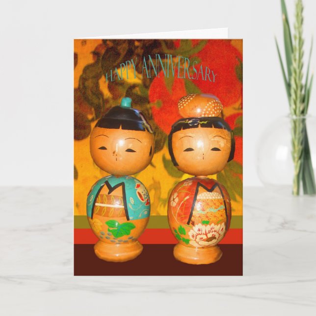 Happy Anniversary, two Japanese dolls Karte (Vorderseite)