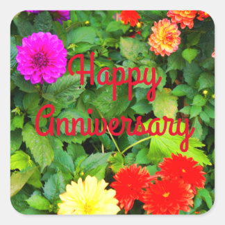 Happy Anniversary Verschiedene Dahlias #1-1 Sticke Quadratischer Aufkleber