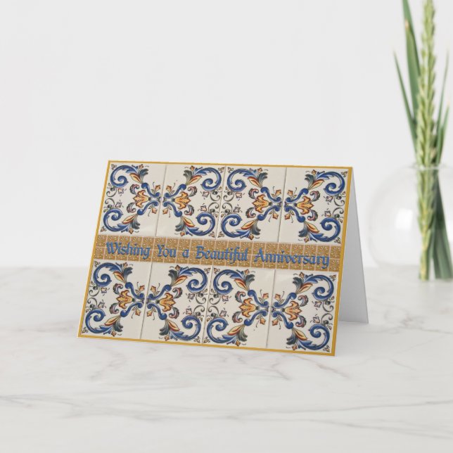 Happy Anniversary Vintage Keramikfliesen Karte (Vorderseite)