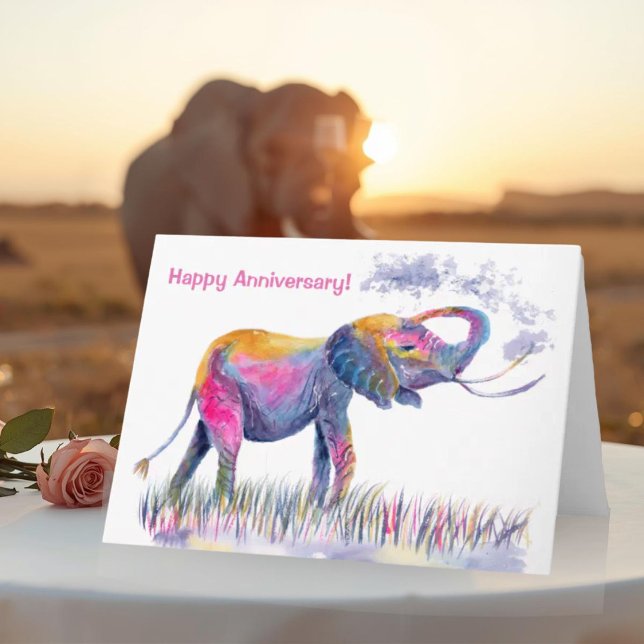 Happy Anniversary Watercolor Elephant Karte (Von Creator hochgeladen)