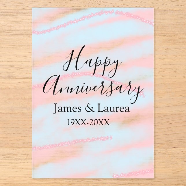 Happy anniversary wedding name date year pastel  acryleinladungen (Vorderseite)