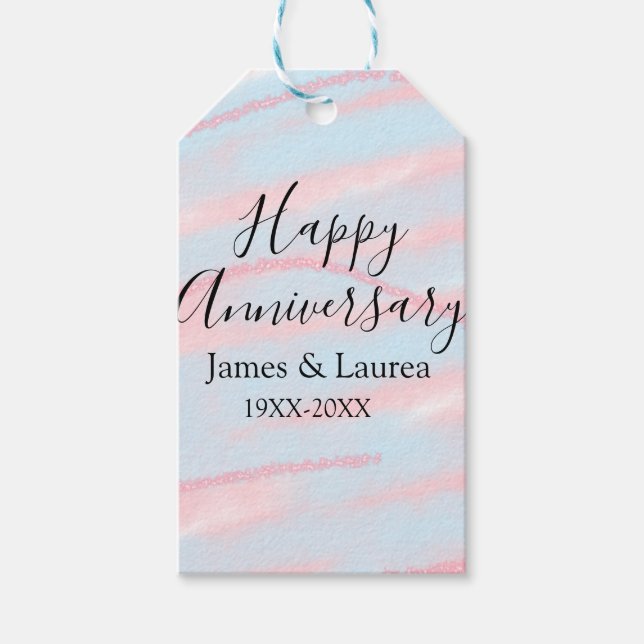 Happy anniversary wedding name date year pastel  geschenkanhänger (Vorderseite)
