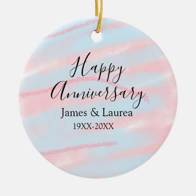 Happy anniversary wedding name date year pastel  keramik ornament (Vorne)