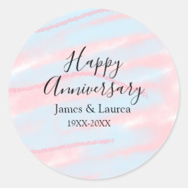 Happy anniversary wedding name date year pastel runder aufkleber