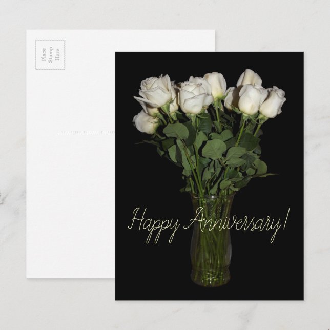 Happy Anniversary White Roses Blumenfotografie Postkarte (Vorne/Hinten)
