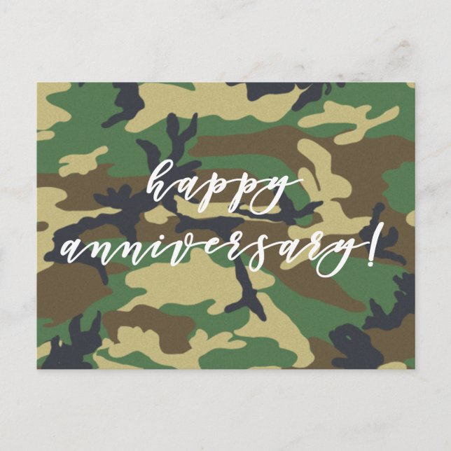 Happy Anniversary Woodland Military Camouflage Pri Postkarte (Vorderseite)