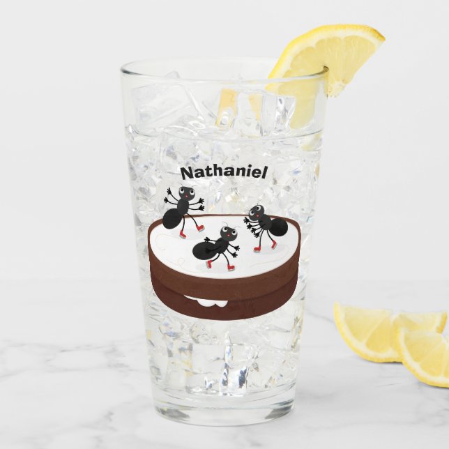 Happy ants Eis Skaten auf Keks Cartoon Glas (Rückseite Ice)