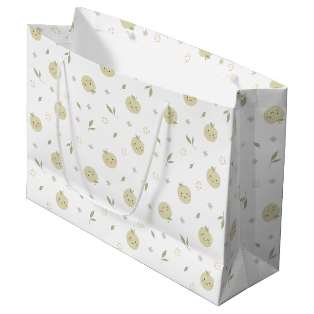 Happy Apples Muster - Große Geschenktasche Geschenktüte (Vorderseite Schrägansicht)