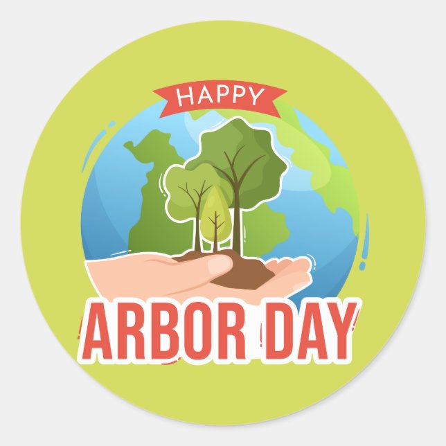 Happy Arbor Day Runder Aufkleber (Vorderseite)