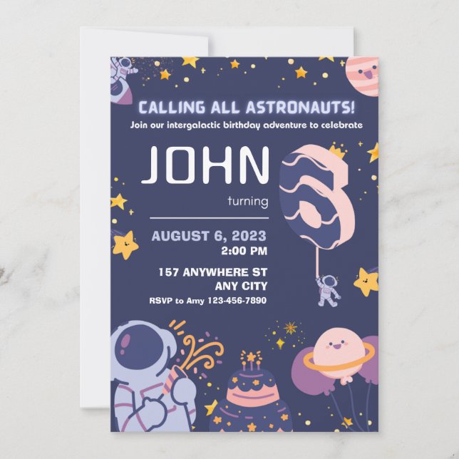 Happy Astronaut Boys 6. Geburtstag Personalisiert Einladung (Vorderseite)