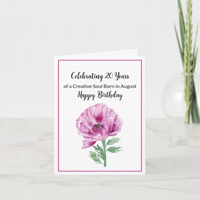 Happy August 20. Geburtstag Lila Poppy Karte (Vorderseite)