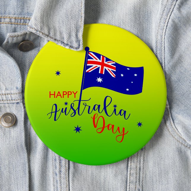 Happy Australia Day Flag Green Gold Grosses Abzeic Button (Beispiel)