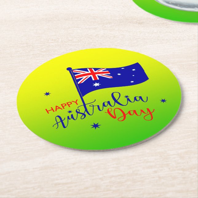 Happy Australia Day Flag Green Gold Runder Pappuntersetzer (Angewinkelt)